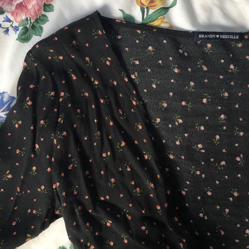 brandy Melville black floral coco top